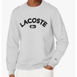 Lacoste Men's Long Sleeve Graphic Crew Neck Sweatshirt, Silver Grey Chine S
